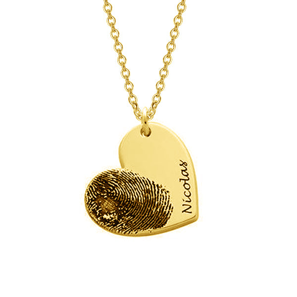 Copper/925 Sterling Silver Personalized Fingerprint Heart Necklace-Adjustable 16”-20”