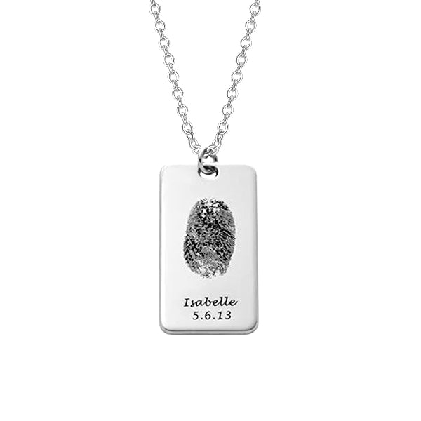 Copper/925 Sterling Silver Personalized Fingerprint Dog Tag Necklace