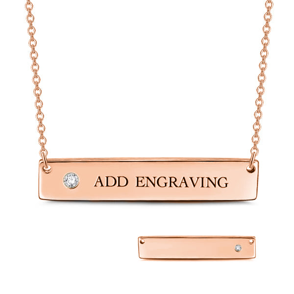 0.02CT Natural Diamond  Inlay Copper/925 Sterling Silver  Personalized Bar Necklace-Adjustable 16”-20”