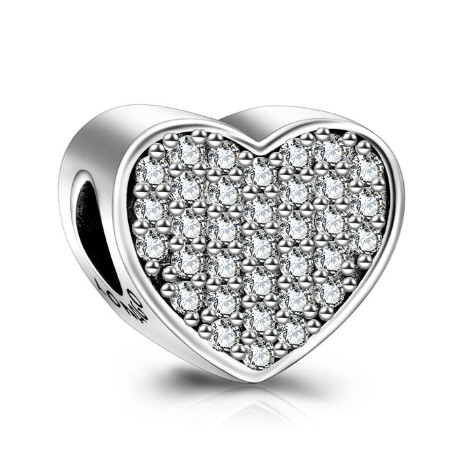 925 Sterling Silver Personalized Photo Rhinestone Love Heart Charm