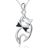 925 Sterling Silver Naughty Cat Jewelry Necklace Rolo Chain 18"