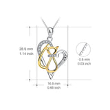 925 Sterling Silver Love Heart Yellow Gold Cat Lucky Jewel Necklace