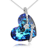 925 Sterling Silver Love Heart Blue Heart Crystals Shinning Star Necklace