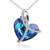 925 Sterling Silver Love Heart Blue Heart Crystals Knot Necklace Gift for Women