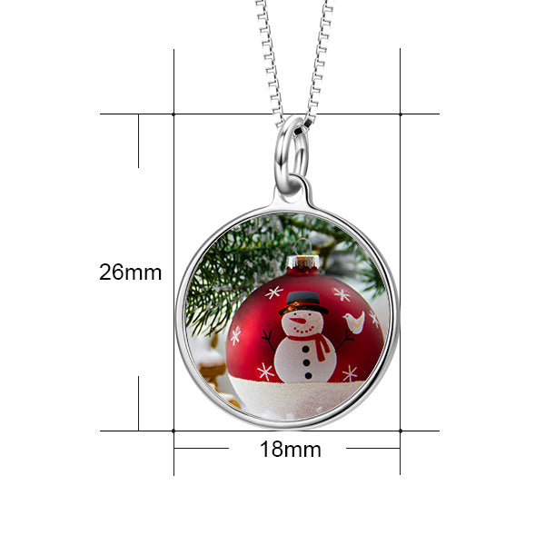 Christmas Gift- 14K Gold Customized Color Photo with Name/Text in Round Pendant Necklace