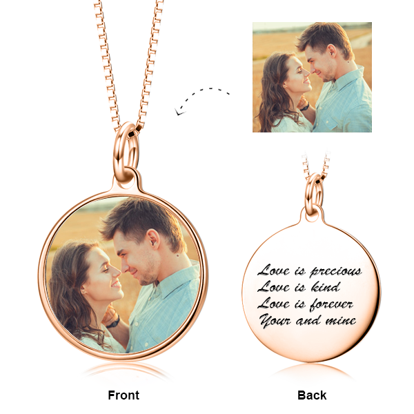 We're Meant for Each Other -  10K/14K Gold Personalized Color Photo &Text Necklace-Adjustable 16”-20”