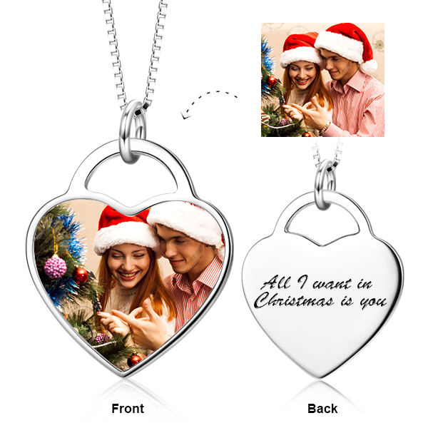 925 Sterling Silver Customize Your Color Photo&Text in Love Heart Pendant Necklace