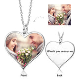925 Sterling Silver Customize Your Color Photo and Engraved Text in Love Heart Pendant Necklace-Platinum/Yellow Gold/Rose Gold Plated