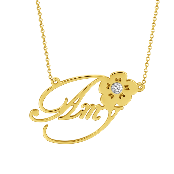"Amy"Style Personalized White CZ Flower Name Necklace 925 Sterling Silver Yafeini Jewelry