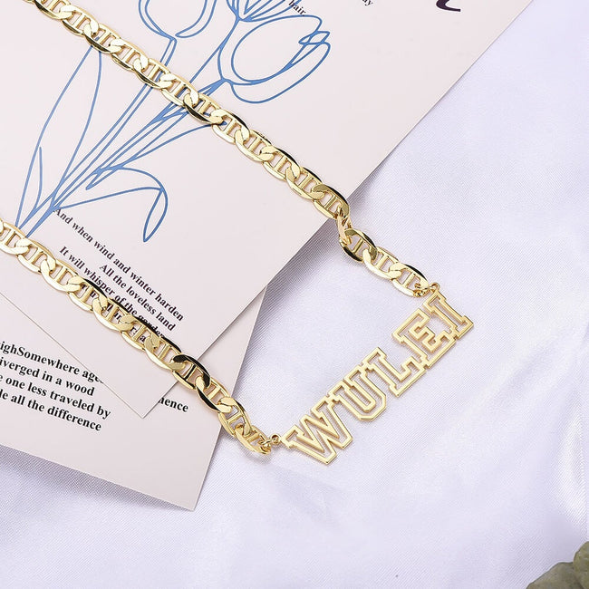 Hollow Letter Nameplate Pendant Personalized Custom Gold Plated Name Necklace