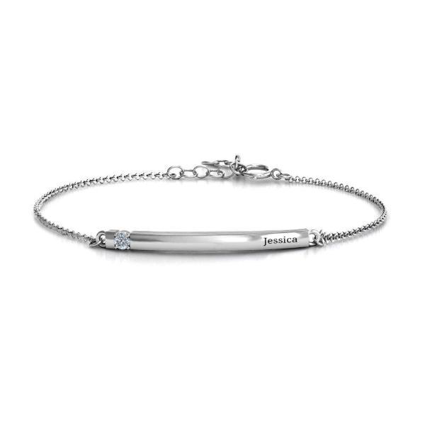 925 Sterling Silver Personalized Birthstone Bar Engraved Bracelet Adjustable 6”-7.5”