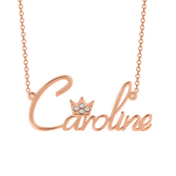"Caroline"Style 10K/14k Gold Crystal Inlay Name Necklace Adjustable Chain - White Gold/Yellow Gold/Rose Gold