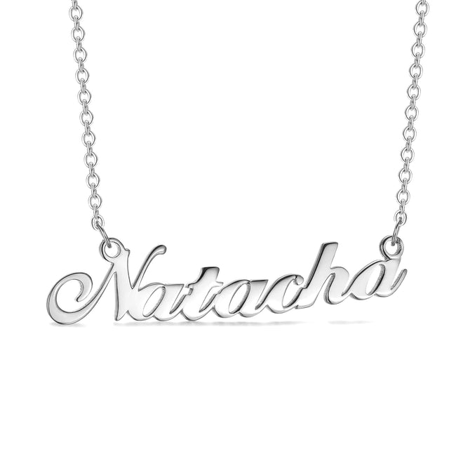 Natacha - 925 Sterling Silver Personalized Name Necklace 16"-20" Adjustable Chain White Gold Plated