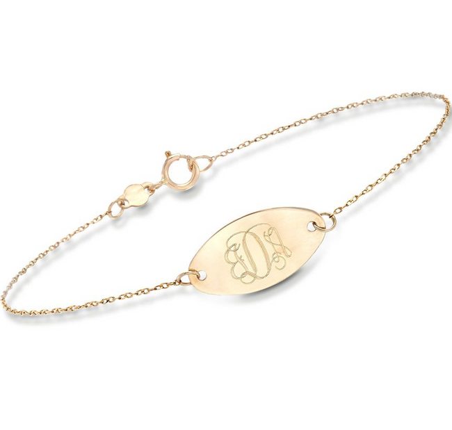 14K Gold Personalized Oval Disc Bracelet Length Adjustable 6”-7.5”