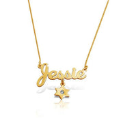 Copper/925 Sterling Silver Personalized  Star Birthstone Charm Name Necklace Adjustable 16”-20”