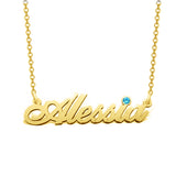 14K Gold Personalized Birthstone Name Necklace Adjustable 18”-20”