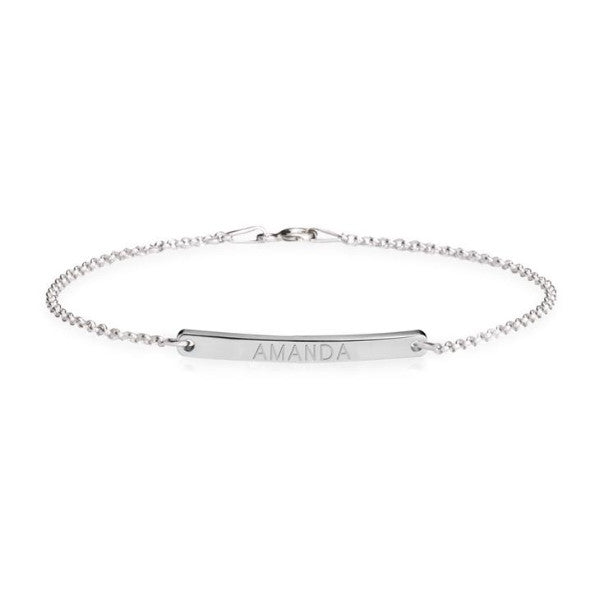 925 Sterling Silver Personalized Skinny Bar Bracelet Length Adjustable 6”-7.5”