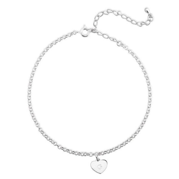 925 Sterling Silver Personalized Initial Heart Anklet Adjustable 8.5”-10”