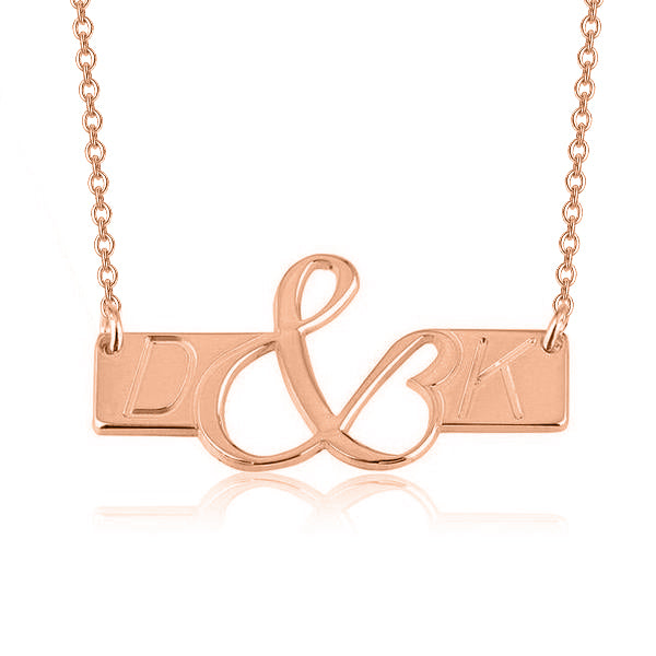 Copper/925 Sterling Silver Personalized Initials Love Bar Necklace Adjustable 16”-20”
