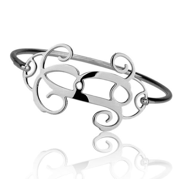 925 Sterling Silver Personalized Cut Out  Letter Bangle