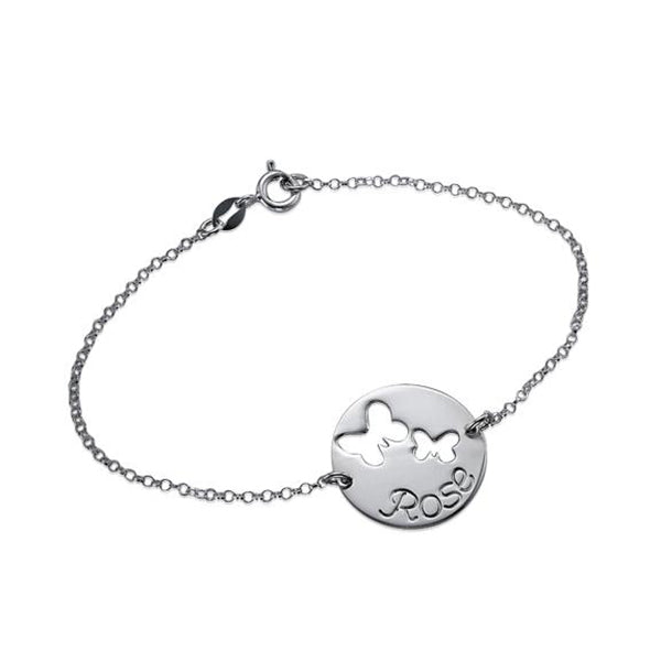 925 Sterling Silver Personalized  Butterfly Bracelet Length Adjustable 6”-7.5”