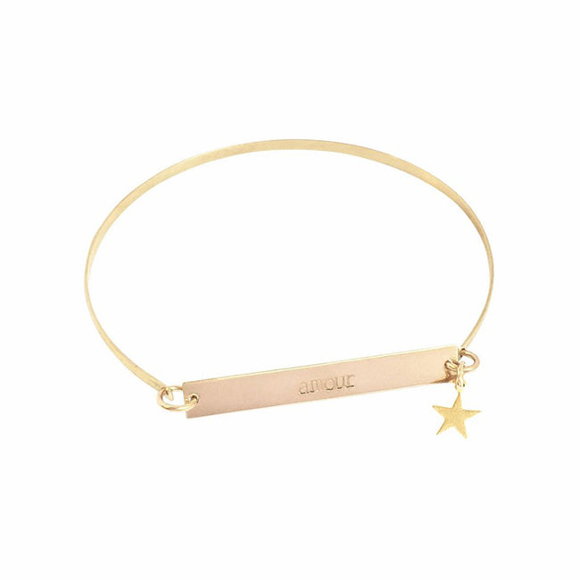 925 Sterling Silver Personalized Skinny Bar on Bangle with Star