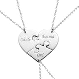 Copper/925 Sterling Silver Personalized 3 Pieces Puzzle Engraved Necklace For a Heart Adjustable 16”-20”