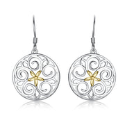 925 Sterling Silver Star Flower Pattern Round Drop Earrings