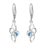 925 Sterling Silver Love Heart Leaf Shape Shiny Crystal Drop Earrings