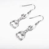 925 Sterling Silver Celtic Knot Swirly Double Hearts Drop Earrings