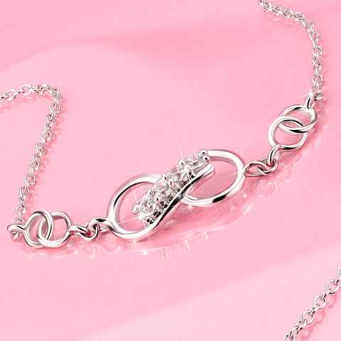 925 Sterling Silver Infinity Cubic Zircon Adjustable Chain Bracelet For Women