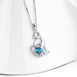 925 Sterling Silver Penguin Love Heart Crystal Necklace