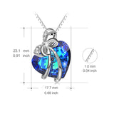 925 Sterling Silver Blue Ocean Heart Bow-Knot Crystal Necklace For Women