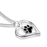 925 Sterling Silver Love Heart Adorable Paw Necklace