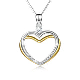925 Sterling Silver Two-Tone Double Love Heart Cubic Zircon Necklace