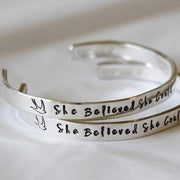 925 Sterling Silver Personalized  Hand Stamped Cuff Bangle  Adjustable 6”-7.5”-White Gold Plated