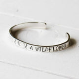 Do You Suppose She is a Wildflower cuff - 925 Sterling Silver Personalized Bangle  Adjustable 6”-7.5”-White Gold Plated