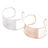 925 Sterling Silver Personalized Monogram Cuff Bracelet Adjustable 6”-7.5”-White Gold/Rose Gold Plated