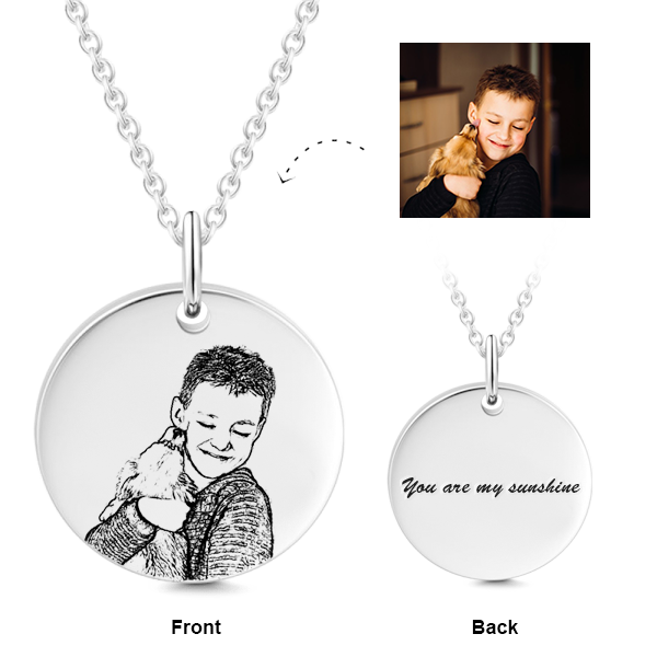 925 Sterling Silver  Personalized Kids Engraved Photo Necklace Adjustable 16”-20”