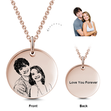 14K Gold Personalized Engraved Photo With Message Round Necklace Adjustable 16”-20”