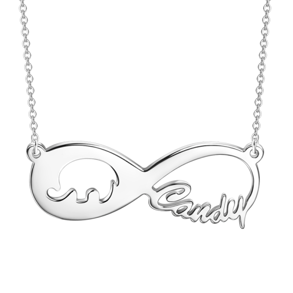 Copper/925 Sterling Silver Personalized Elephant Infinity Name Necklace Adjustable 16”-20”