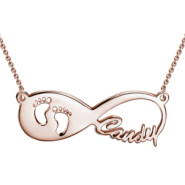 Footprint 14K Gold Personalized Infinity Name Necklace Adjustable Chain- White Gold/Yellow Gold/Rose Gold