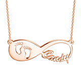 Copper/925 Sterling Silver Personalized Footprint Infinity Name Necklace-Adjustable 18”-20”