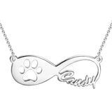 14K Gold Pawprint Infinity Name Necklace Adjustable Chain- White Gold/Yellow Gold/Rose Gold