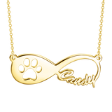 Copper/925 Sterling Silver Personalized Pawprint Infinity Name Necklace  Adjustable 16”-20”