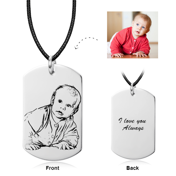 Personalized Engraved Kids Photo Necklace Adjustable 16”-20” -14K Gold