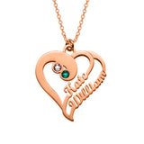 Heart To Heart Forever-Copper/925 Sterling Silver Personalized Birthstone Heart Name Necklace -Adjustable 16”-20”