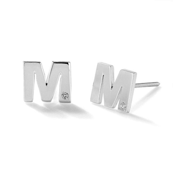 925 Sterling Silver Personalized Diamond Uppercase Letter Name Earrings