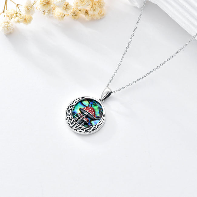 Abalone Shell Mushroom Necklace in Oxidation Plated Sterling Silver