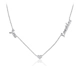925 Sterling Silver Custom Two Name Necklace With Heart Adjustable Chain 18"-20"
